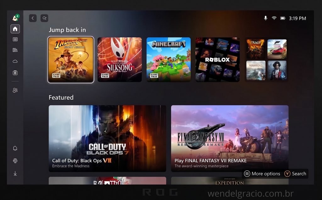 Interface Xbox Windows Rog Ally
