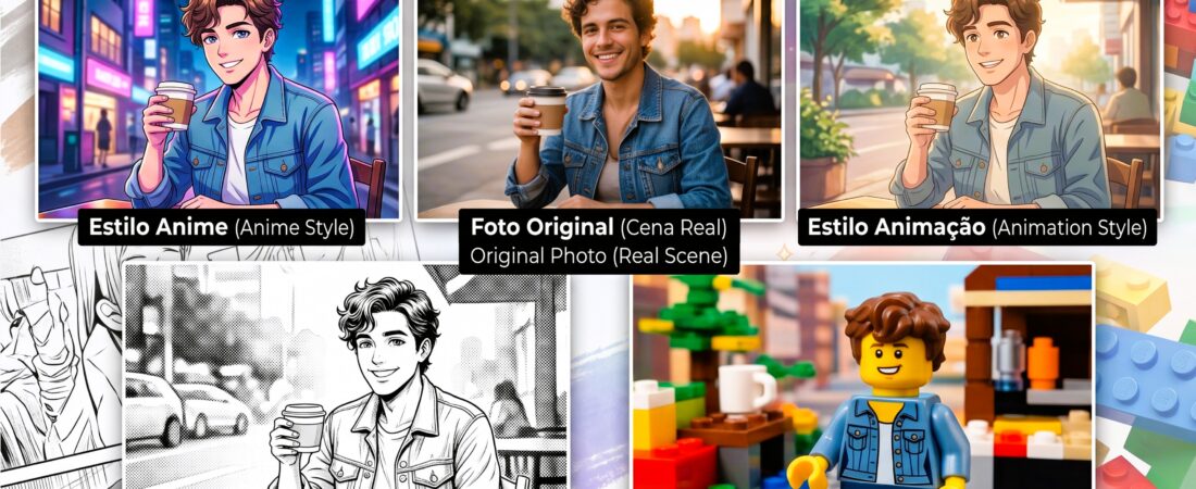 Como Transformar Fotos com IA em Anime, Mangá e LEGO