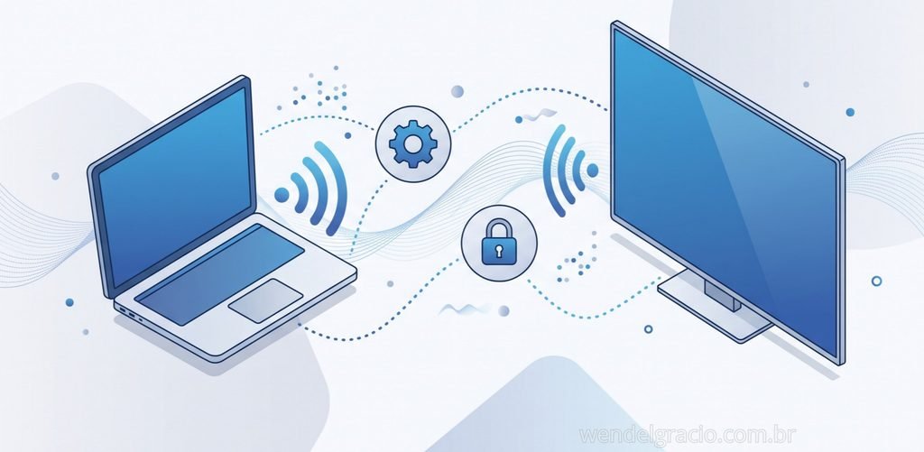 Esquema de conexão entre notebook e Smart TV pela rede Wi-Fi usando ADB
