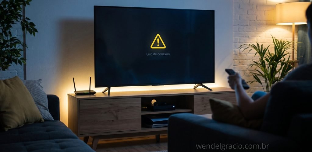 Smart TV exibindo aviso de erro após modificação indevida do sistema