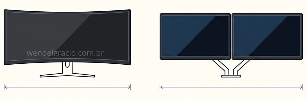 Monitor ultrawide com a tela dividida em três zonas de trabalho usando o FancyZones